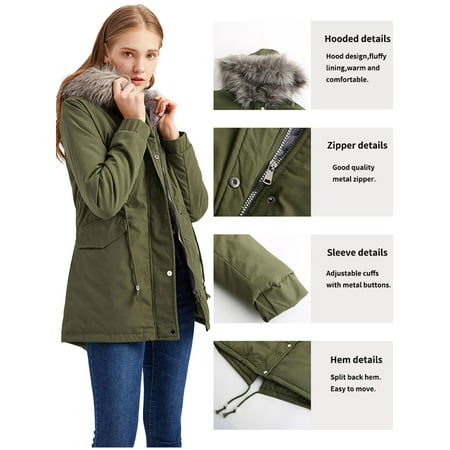 Womens Ladies Winter Hooded Coat Thick Parka Overcoat Button Long Jacket Outwear